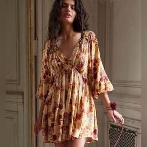 Free People Floral Mini Dress - Cream and Red